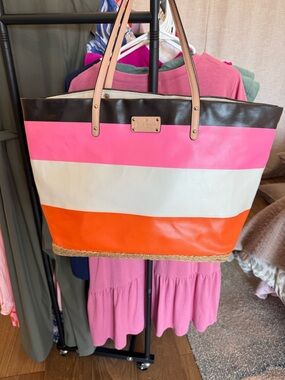 kate spade Multicolor Striped Tote - Pink, White, Orange, Brown